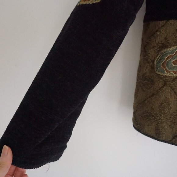 Vintage '90S Allure Petite Black Green Patchwork Paisley Tapestry Jacket PXS - Picture 4 of 16